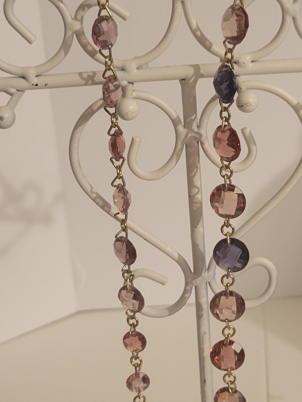 Delicate Pink & Purple Faceted Bead Station Necklace - Brand Unspecified